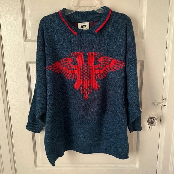 3/$20 💥 JP Knits Vintage Sweater Embroidered Double Headed Eagle Collared USA - Picture 12 of 16